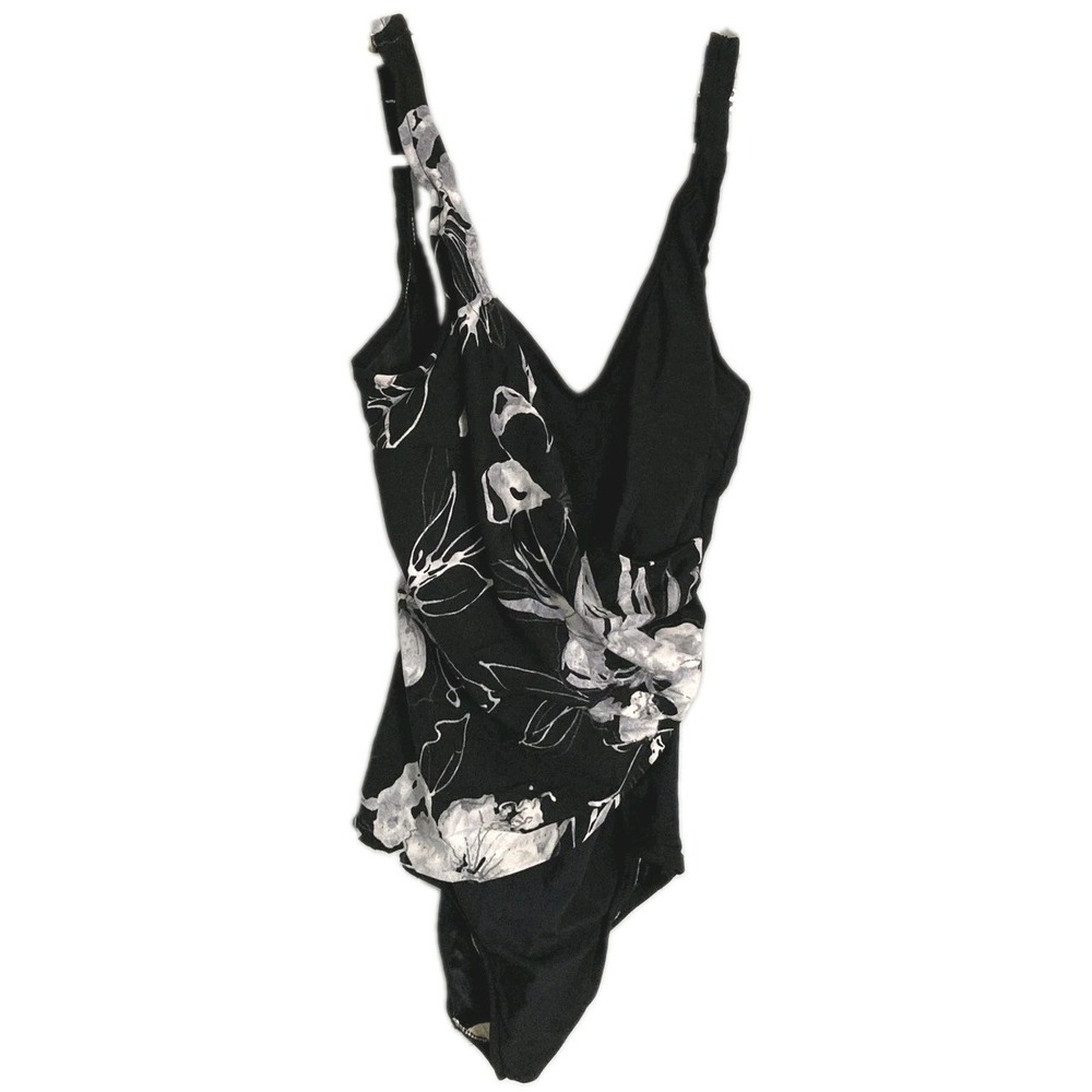 Roxanne Swimsuit One Piece Womens 14/36C Black Floral Ruched Bra Sized E5758